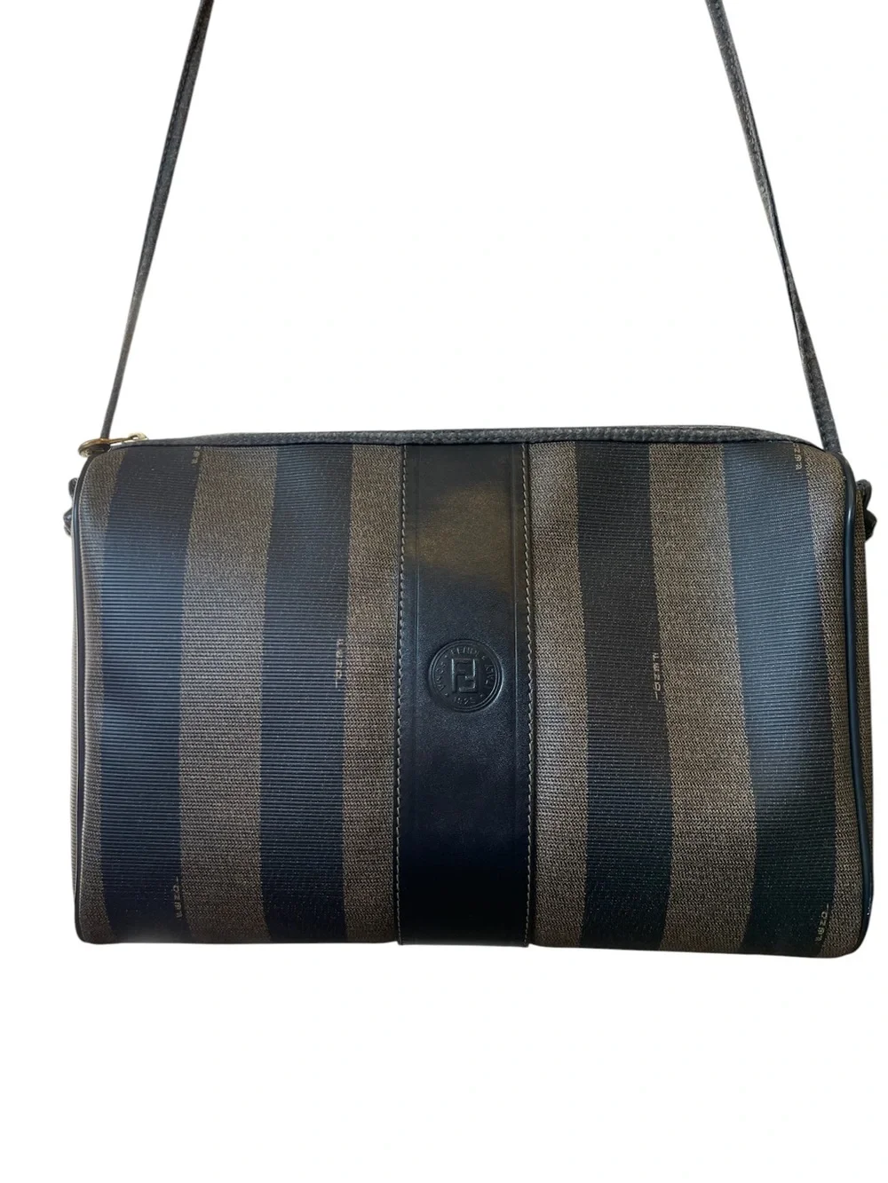 Fendi Vintage Black and Brown StripedCanvas Crossbody